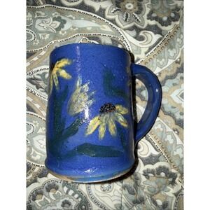 Handcrafted Pottery Mug‎ Signed Hand Painted Black Eyed Susan , Glazed Interior